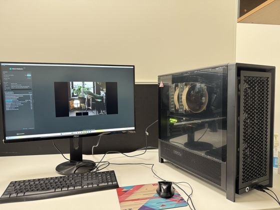 Finished machine running a Cinebench CPU benchmark to validate the build
